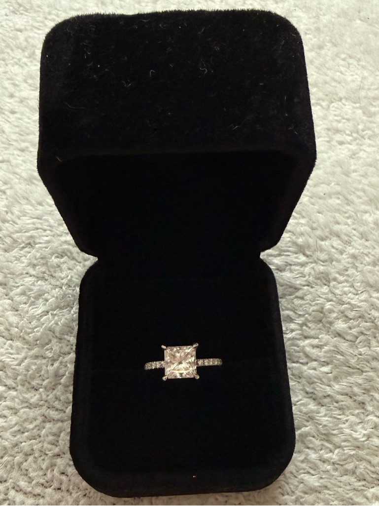 Square-Cut Sparkling Solitaire Engagement Ring - Moissanite And Platinum Setting